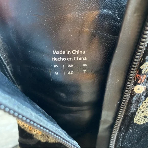 Aldo Velvet Sequin Black Ankle Boots Size 9 - Picture 9 of 11